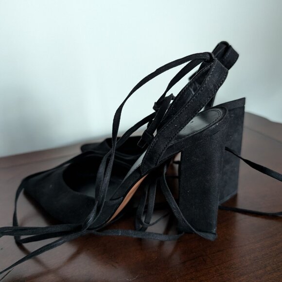 Asos Strappy Lace Up Black Pump Chunky Heel Size 9 - Picture 6 of 6